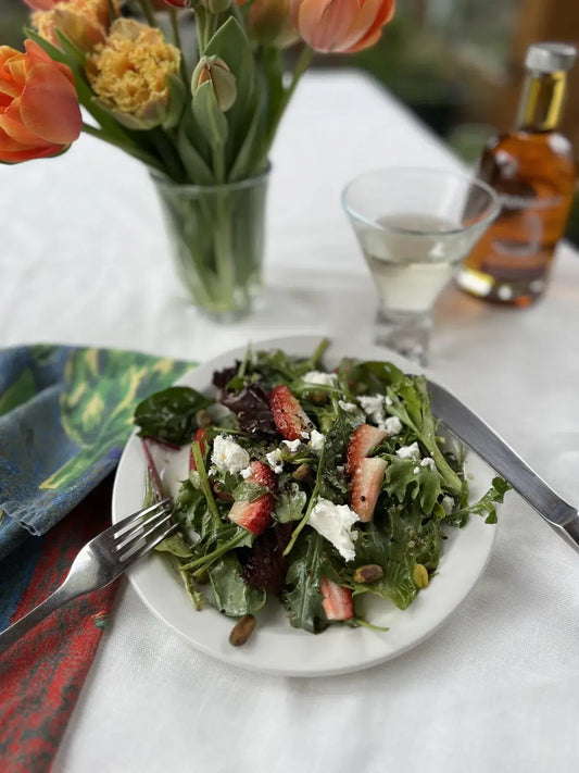 Runamok Maple - Recipe Arugula with Strawberries, Goat Cheese, Pistachios, and Crispy Quinoa