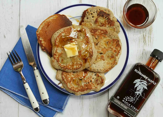 Runamok Maple - Recipe Buckwheat Pancakes with Bananas and Coffee Infused Maple Syrup