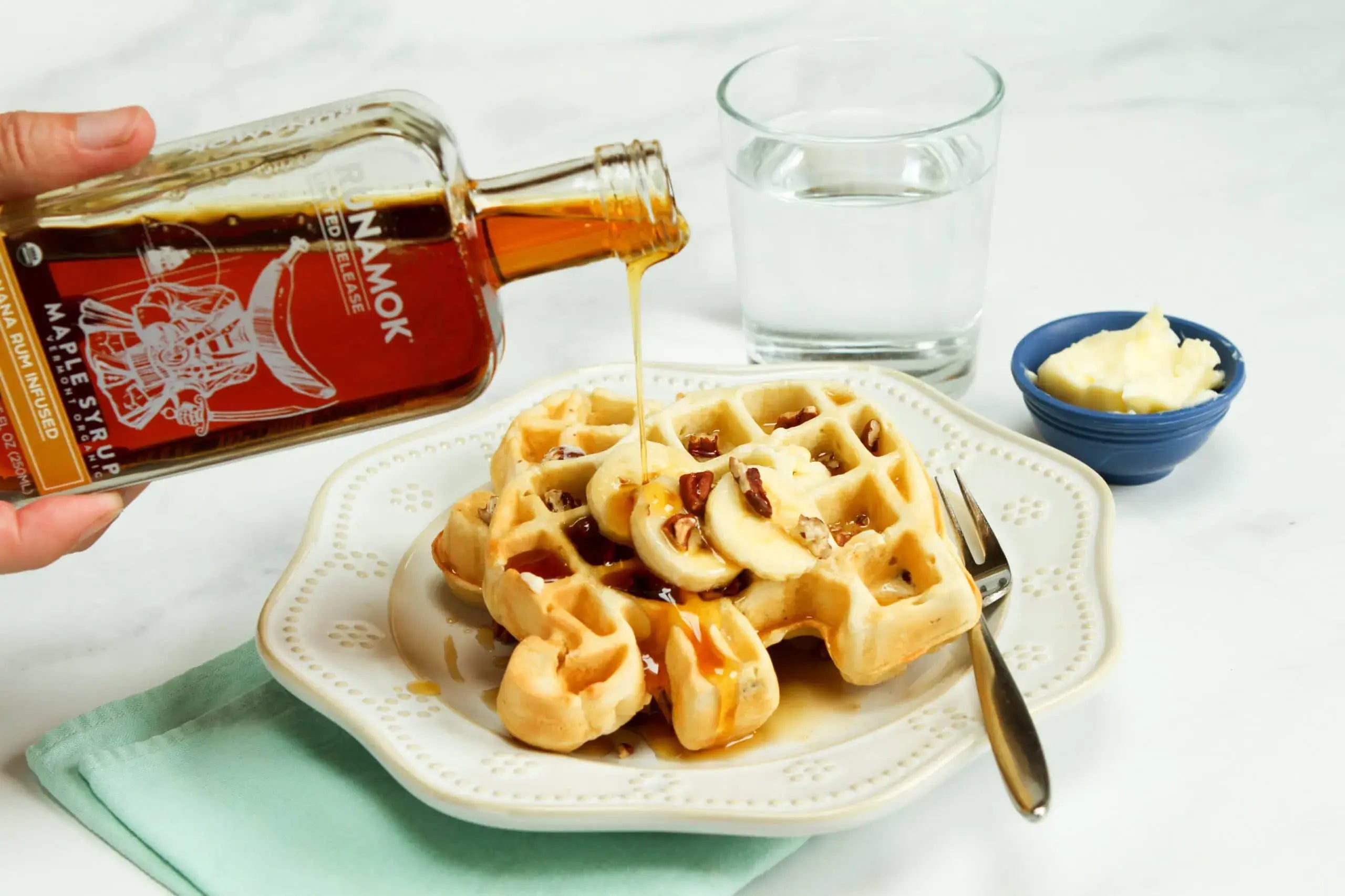 Runamok Maple - Recipe Pecan Waffles with Banana Rum Infused Maple Syrup