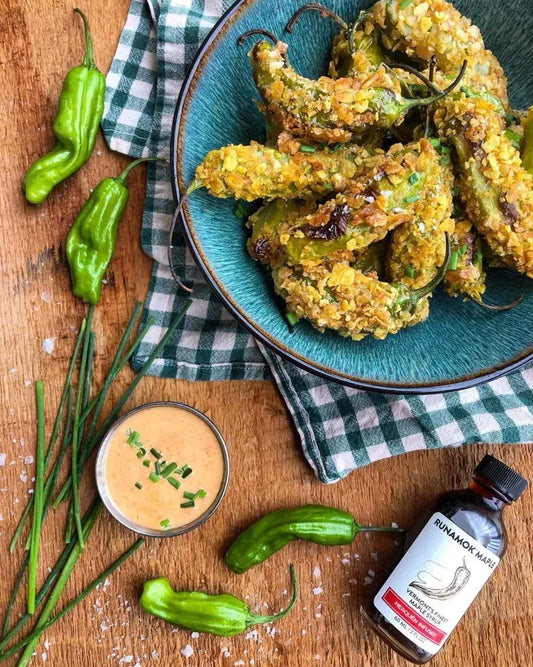 Runamok Maple - Recipe Plantain Crusted Shishito Peppers with Hot + Spicy Maple Aioli