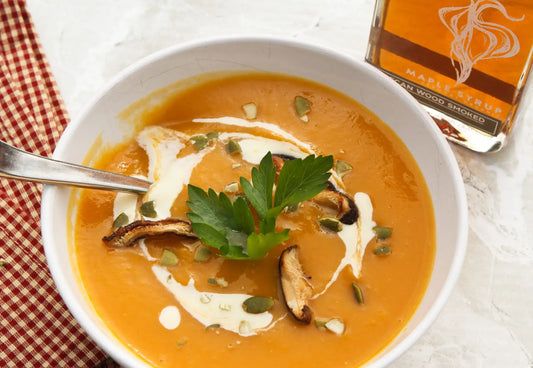 Runamok Maple - Recipe Butternut Squash Soup with Sauteed Shitakes, Pepita, and Pecan Wood Smoked Maple Cream