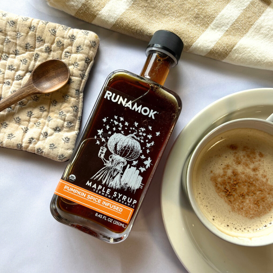 Pumpkin Spice Infused Maple Syrup with a latte