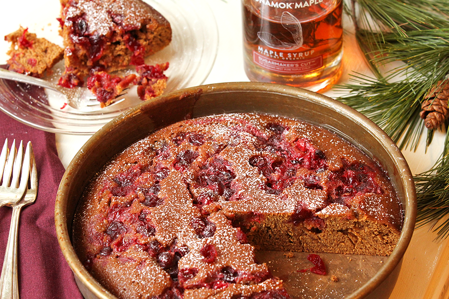 Cranberry gingerbread Christmas pudding with ginger sauce