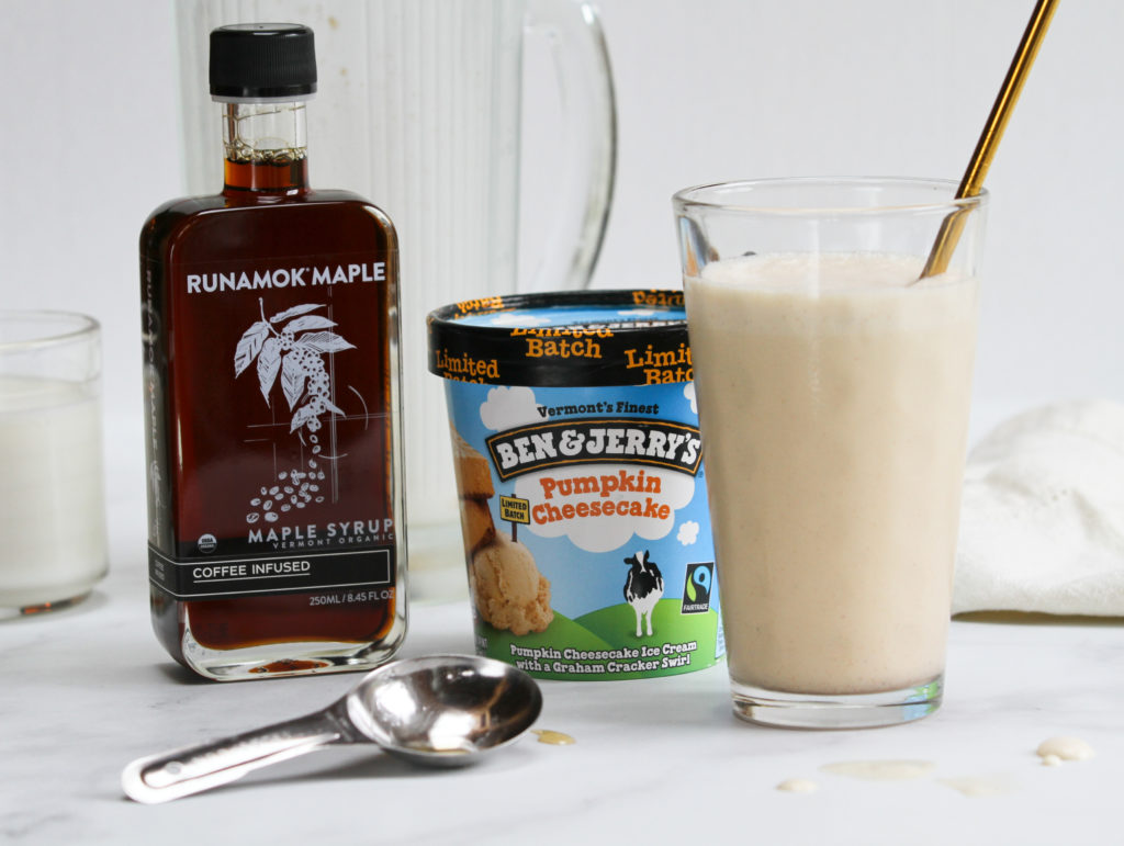 Runamok Coffee Infused Maple Syrup with Ben and Jerry's Pumpkin Spice Ice Cream