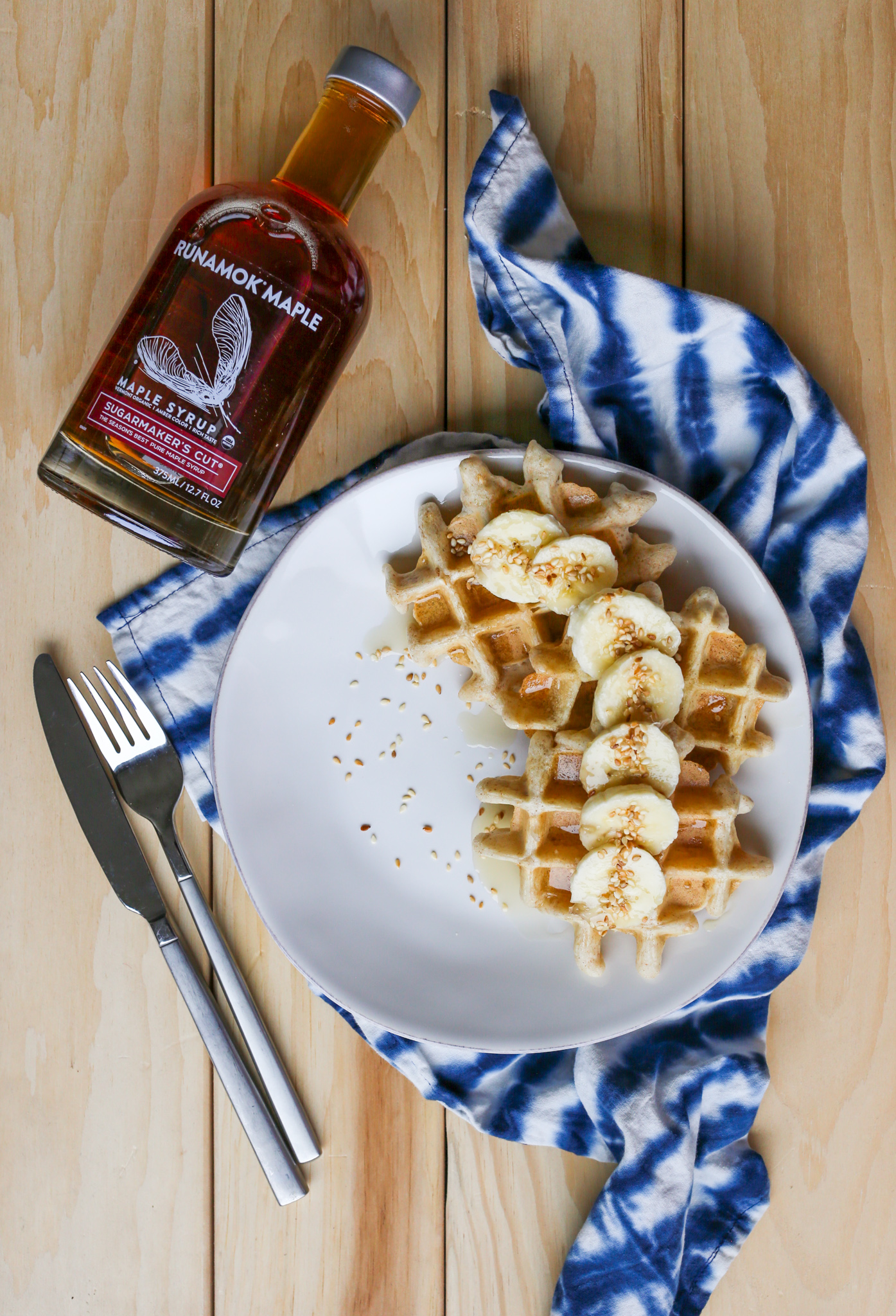 Sesame Tahini Waffles with Runamok Maple Syrup