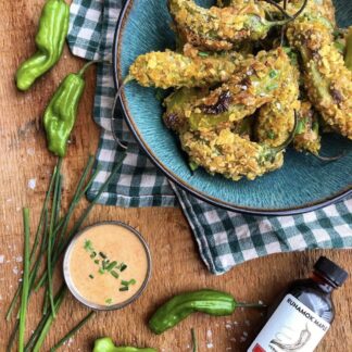Crispy Shishito Peppers with Spicy Maple Aioli by Runamok Maple