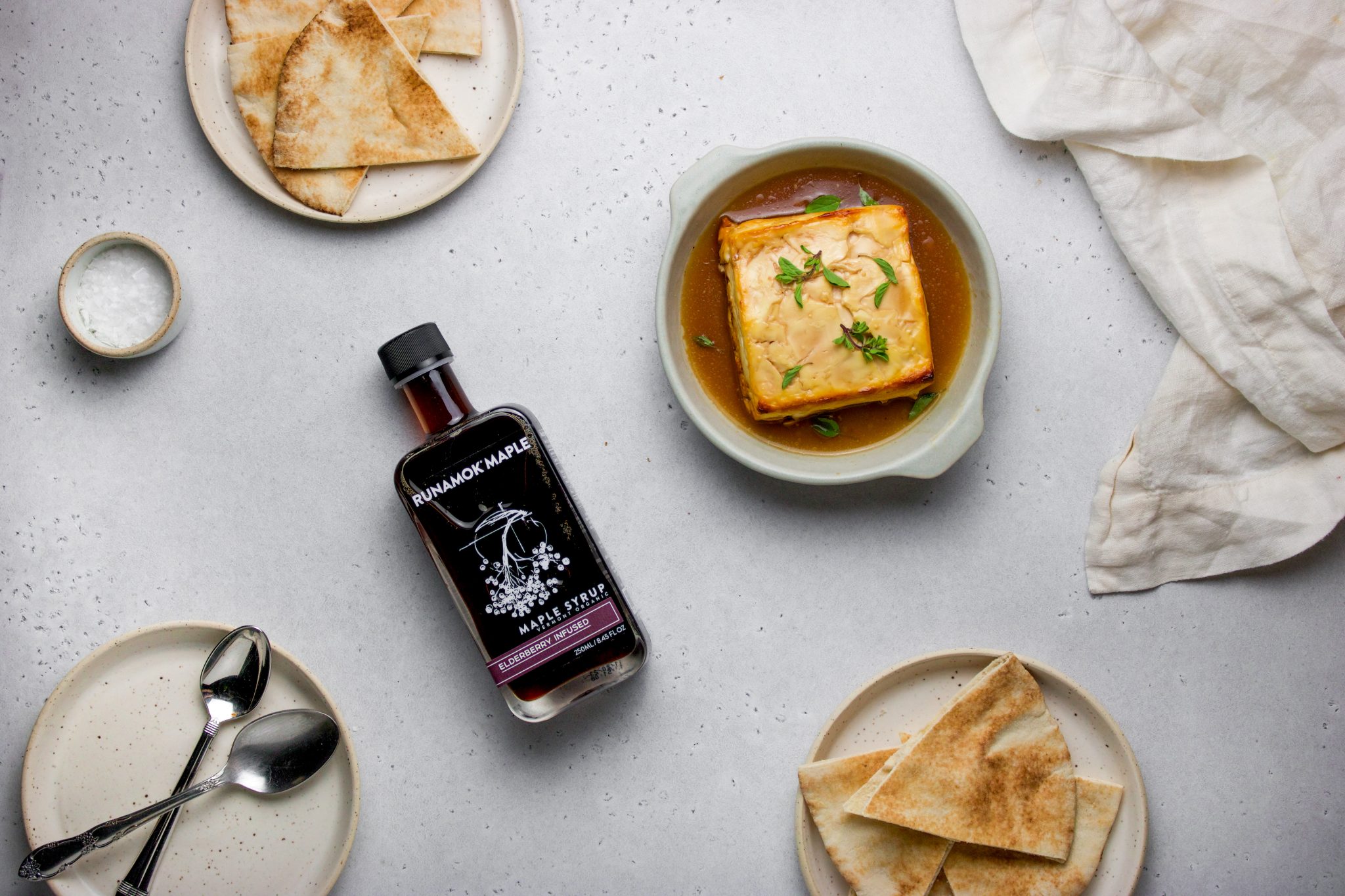 Baked Feta With Elderberry Infused Maple Syrup