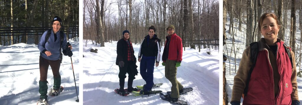 photos of the team out in the woods on snowshoes
