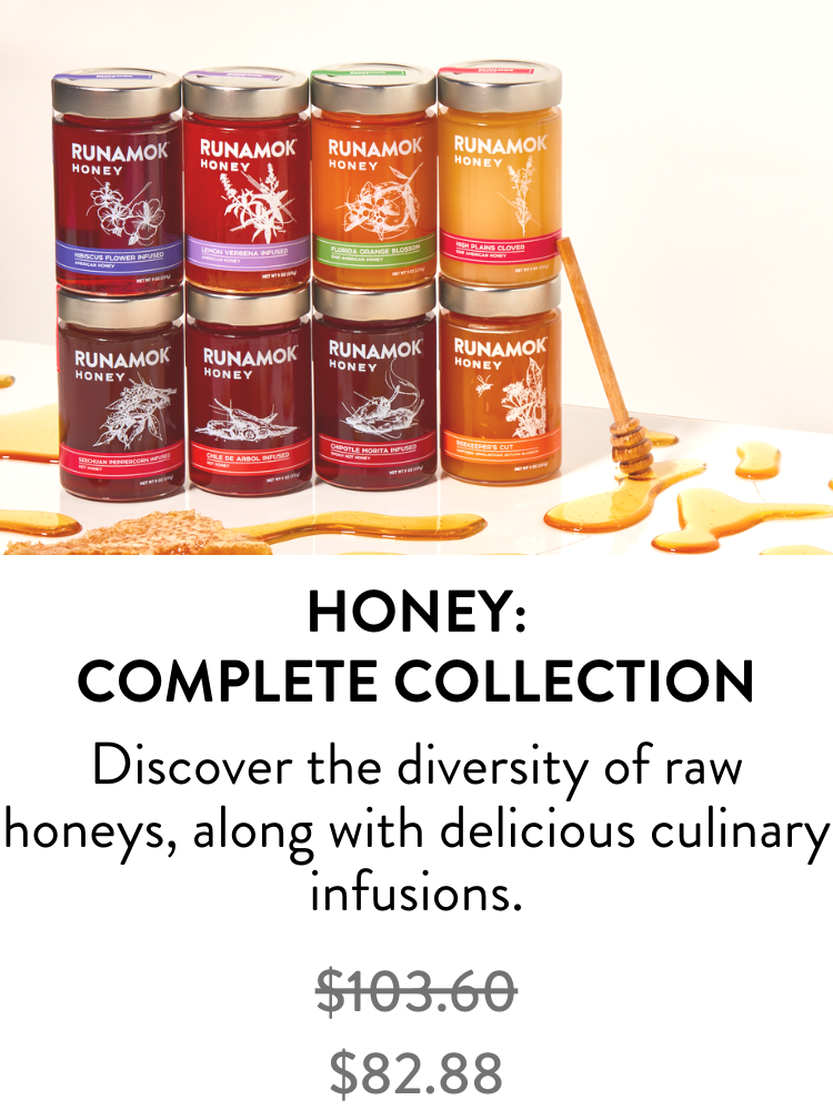 Honey: Complete Collection – Discover the diversity of raw honeys, along with delicious culinary infusions. (regular price $103.60) sale price $82.88