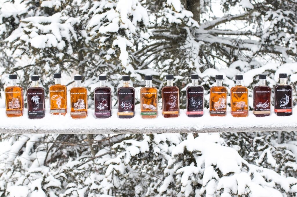 Maple Syrup 101 How Maple Syrup Is Made The Woods Runamok   Bottle Lineup Snow 1024x682 