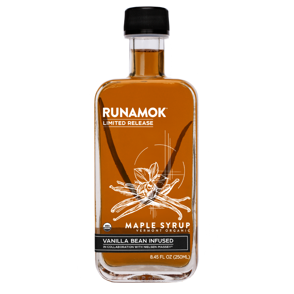 Vanilla Bean Infused Maple Syrup by Runamok Front w Bean