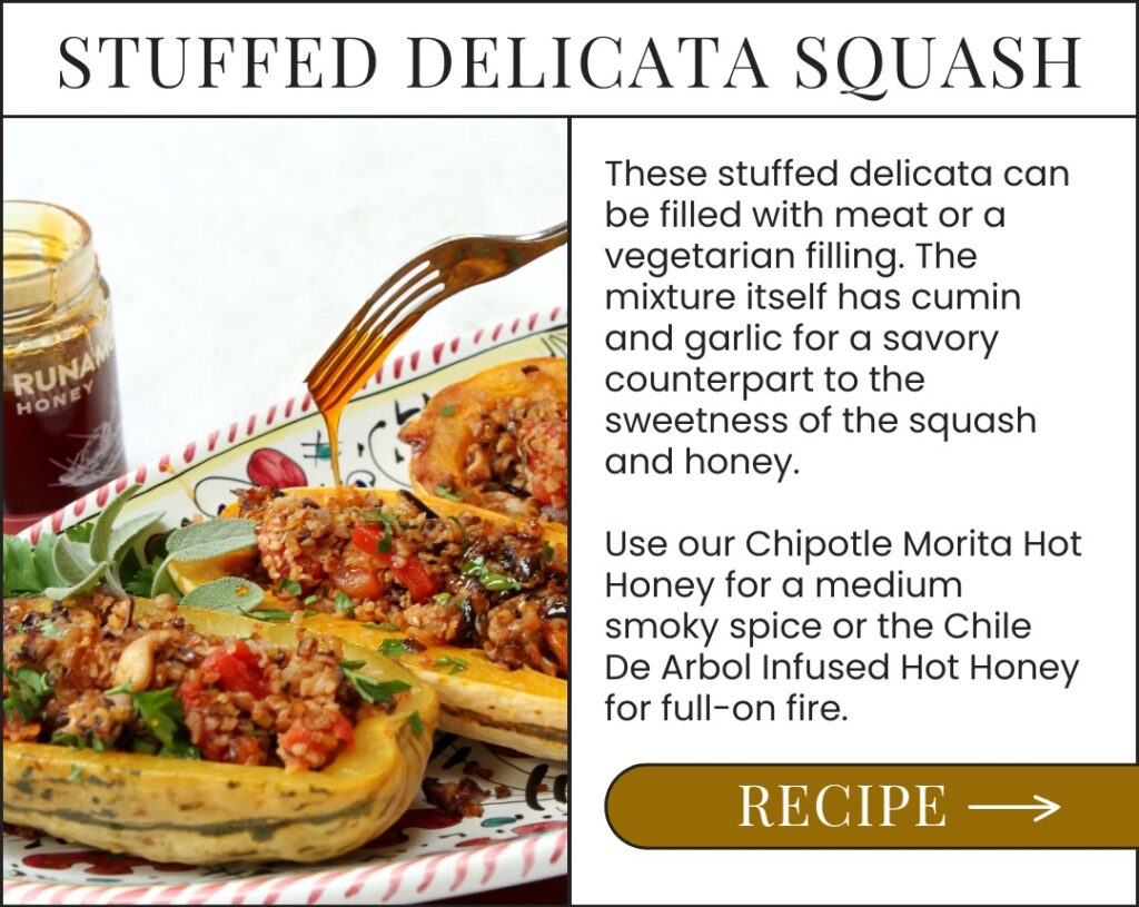 Roasted Delicatas Stuffed with Beef or Bulgar and Drizzled with Hot Honey. Get Recipe >